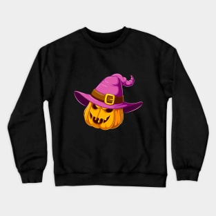 Halloween pumpkin with witch hat Crewneck Sweatshirt